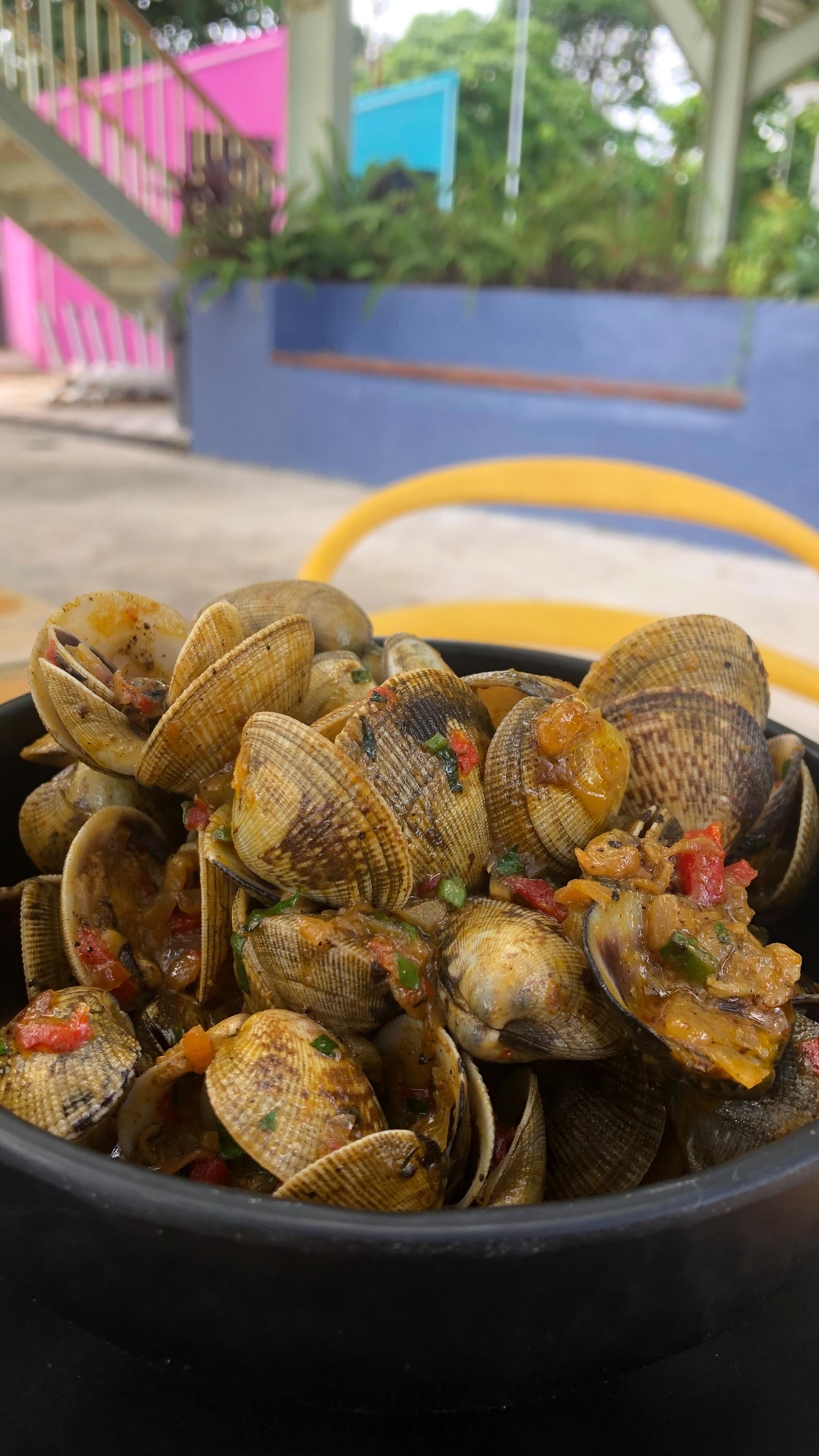 Plato de almejas preparado en Vista Venao